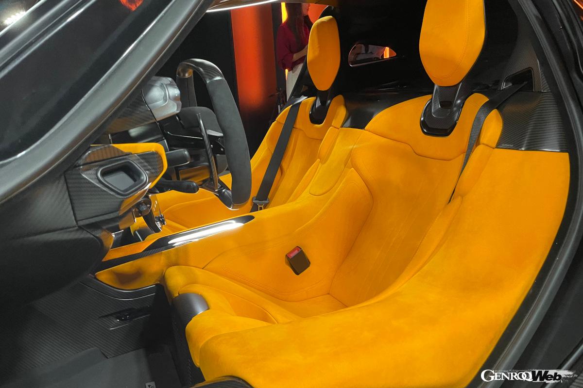 カーボンファイバー製モノコックに左右シートとも固定される。小径ステアリング、ペダルなどの位置は調整可能だ。