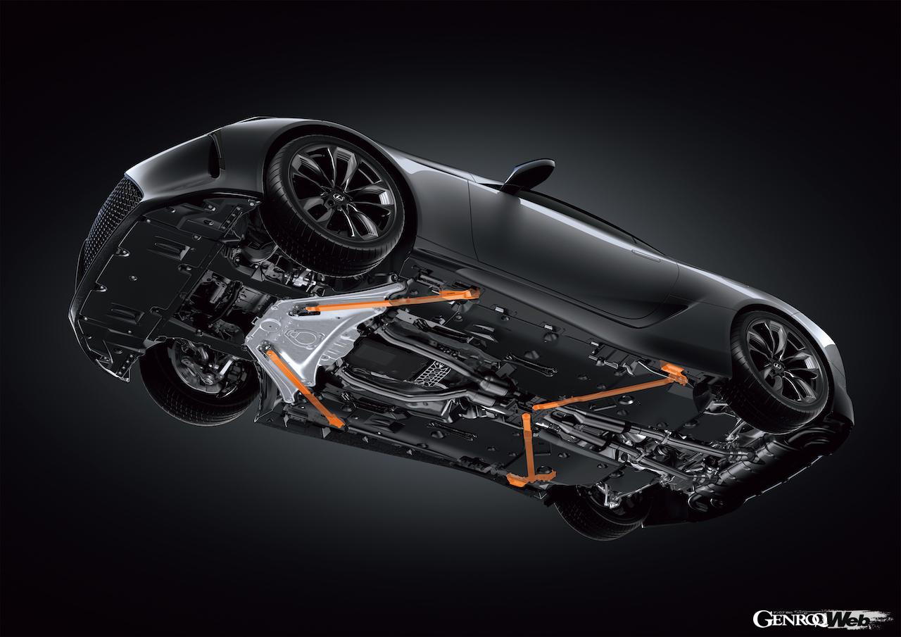 デビューから7年目を迎えた「LC」だが、「Toyota Technical Center Shimoyama」において継続的に改良が続けられており、今回の一部改良では「LC500」に床下ブレースが導入された。
