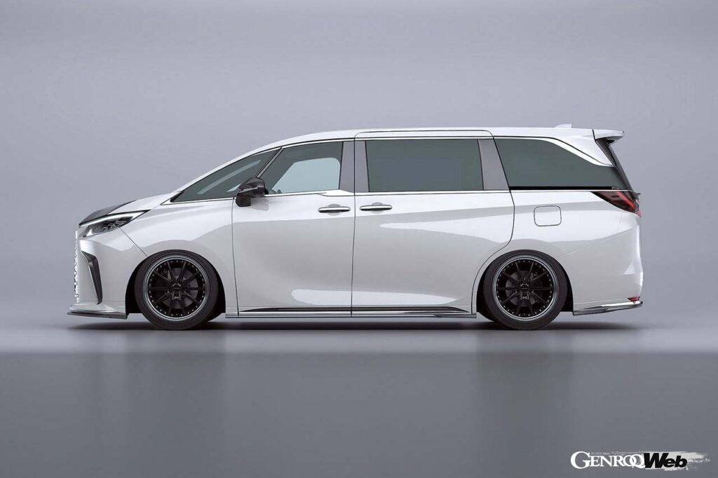 【LM Concept】レクサス初のミニバンとして生まれたLMは、2代目(AW10型)となって日本導入されている。先代から手がけてきたアーティシャンスピリッツは、早速、プロトタイプを公開した。純正のラインを崩さずそっとスポーティな雰囲気を盛り上げるコンプリートキットは、フロントおよびサイドのアンダースポイラー、フロントバンパーガーニッシュ、リヤゲートスポイラー、リヤルーフスポイラーで構成される。さらにボンネットフードやミラーカバー、ローダウンサスペンション、オリジナルホイールなども用意され、自分好みのLMに仕立てることが可能だ。