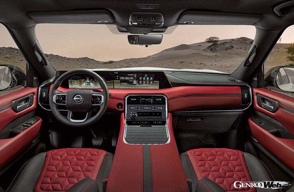 インテリアは日本の「間」の概念を意識してデザインされた。直線基調のインパネには14.3インチのモニターが左右に2つ並ぶ。センターコンソールには「since 1951」のレタリングが。