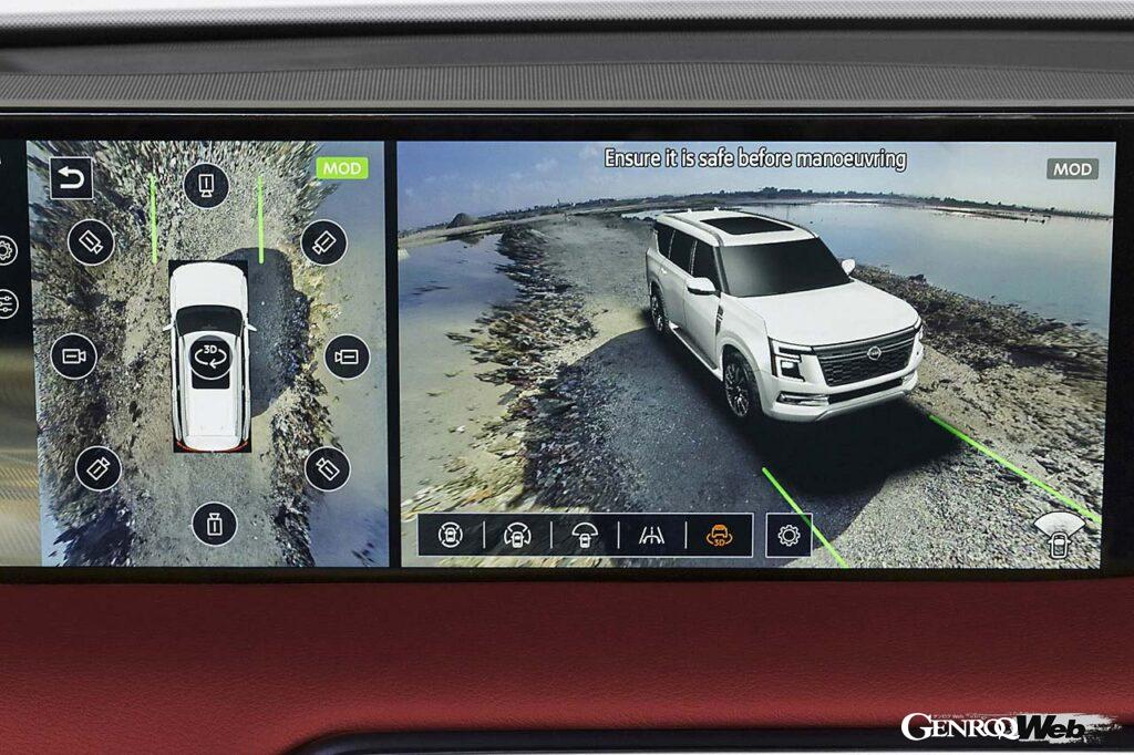 日産初となる「4WDトランスファー モード インターロック システム」を搭載。これは走行モード「標準」「砂」「岩」「泥」「エコ」「スポーツ」の中から、最適なモードを自動的に選ぶ機能だ。