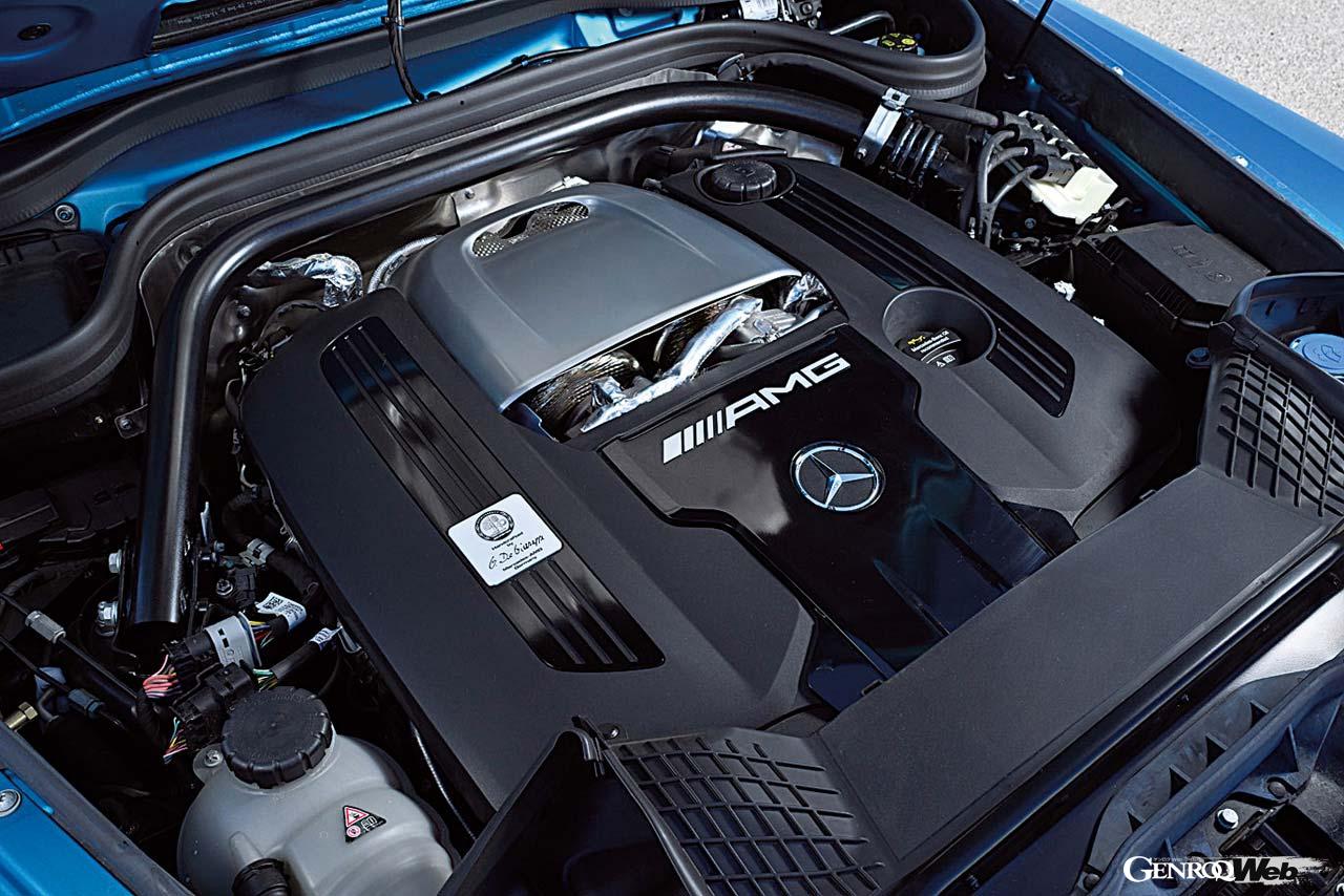 AMGの「63」系モデルに幅広く搭載されるM177型4.0リッターV8ツインターボ。スペックは585PS/6000rpm、850Nm/2500～3500rpm。3台の中では最もハイパフォーマンスだが、さらに48Vマイルドハイブリッドのモーター（20PS/200Nm）がブーストする。