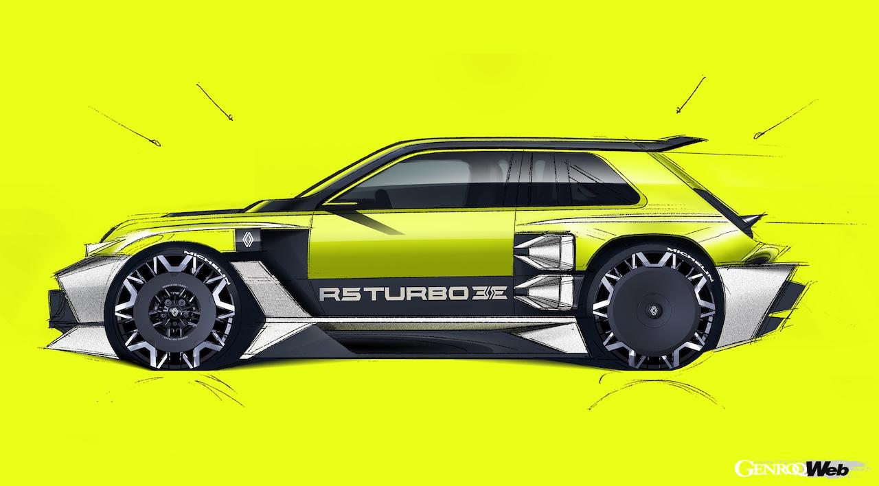フル電動スポーツ「ルノー 5 ターボ 3E」のデザインスケッチ。