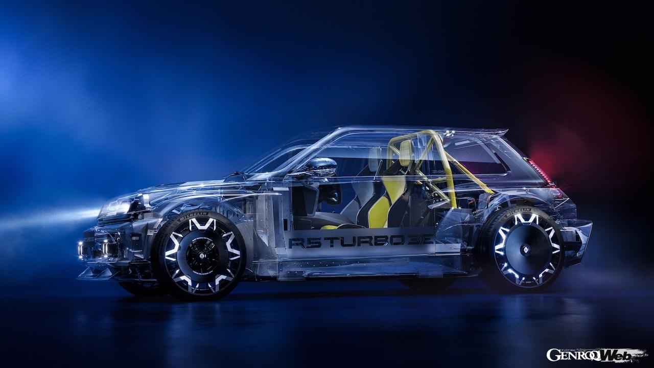 フル電動スポーツ「ルノー 5 ターボ 3E」の透視図。