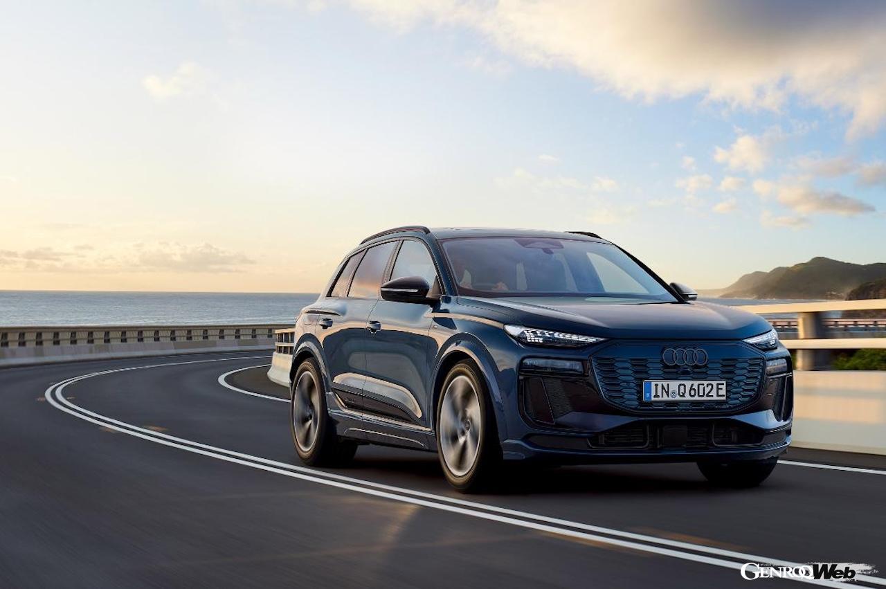 日本導入がスタートした「アウディ Q6 e-tron」の走行シーン。