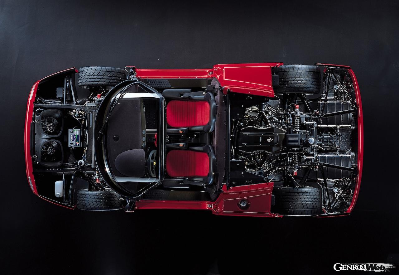 デビュー30周年を迎えた「フェラーリ F50」のパワートレイン。