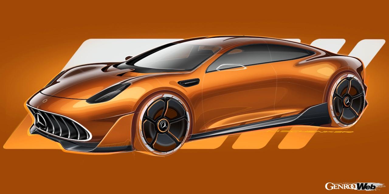 新開発フル電動グランドツアラー「コンセプト AMG GT XX」のデザインスケッチ。