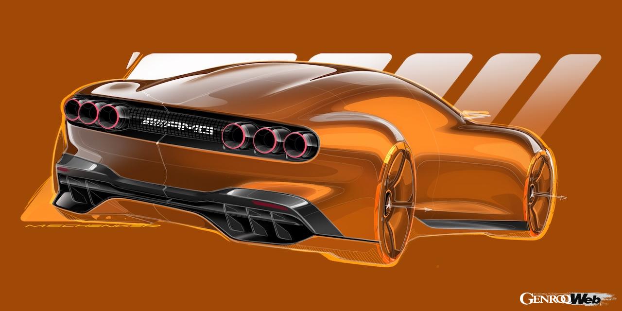 新開発フル電動グランドツアラー「コンセプト AMG GT XX」のデザインスケッチ。