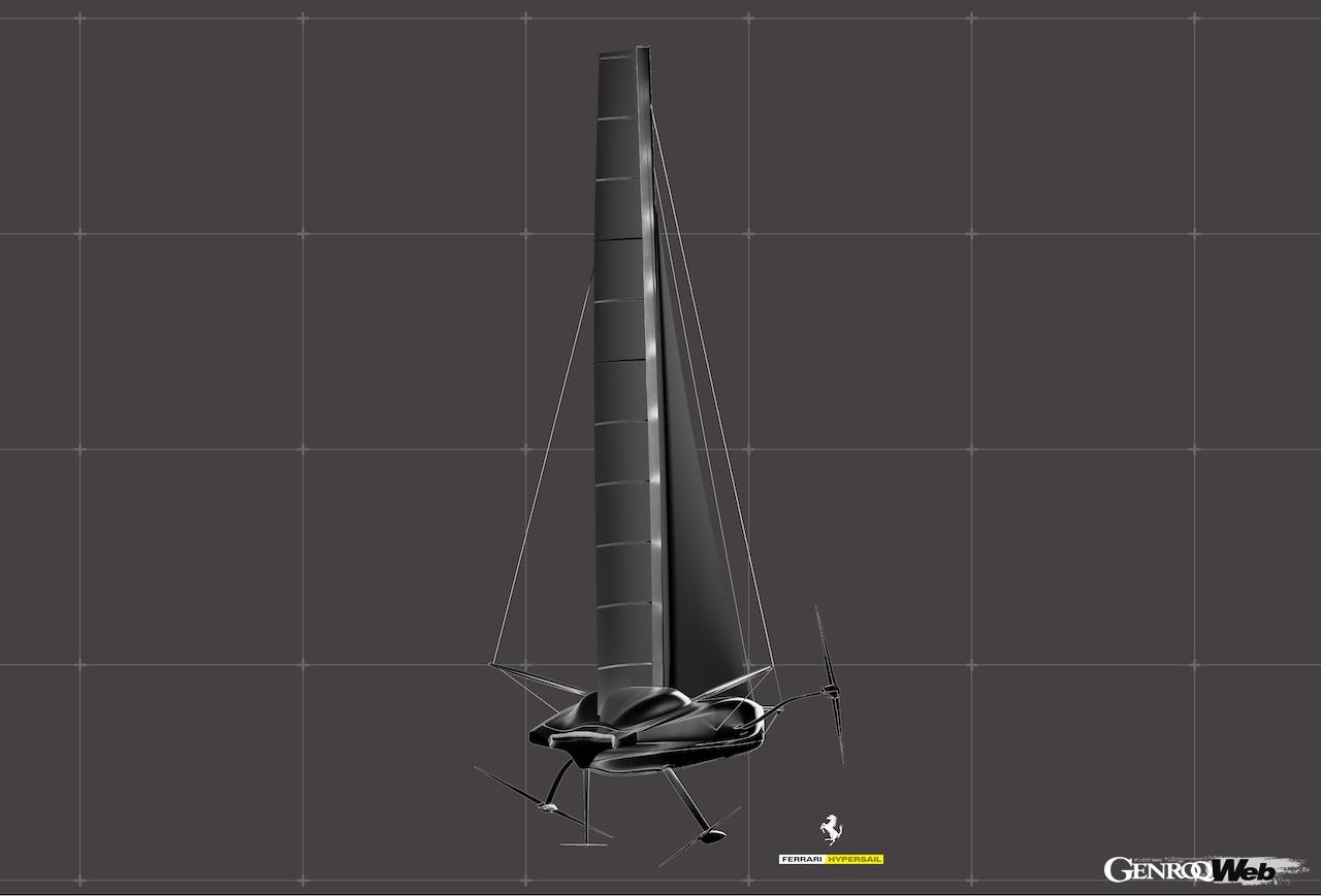 3つの接触点で航行を安定させる画期的な設計が採用された「フェラーリ ハイパーセイル」。