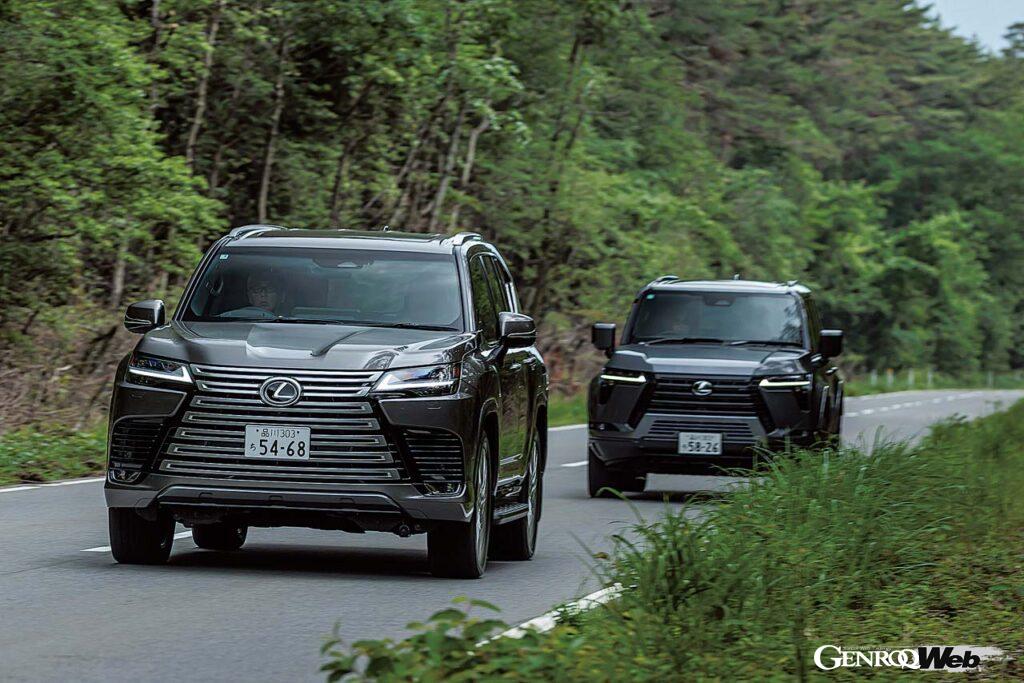 同じGA-Fプラットフォームを擁する2台だが、ボディサイズはLXの方が全長で140mm、全幅で10mm大きい。しかし全高はGXがLXを25mm上回る。ホイールベース2850mmは共通だ。