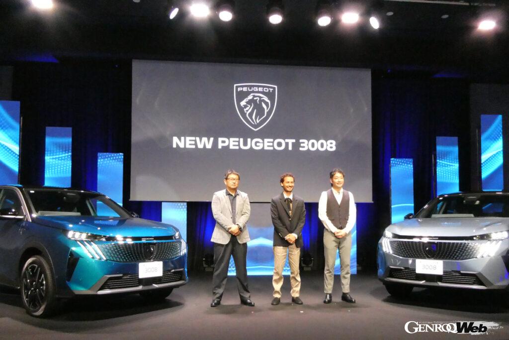 左からステランティス ジャパンの成田仁代表取締役社長、来日したからプジョーで電動パワートレインシステムデザインエキスパートを務めるリドゥアン・ハバーニ氏とステランティス ジャパンでブランド統括を務める小川隼平氏。