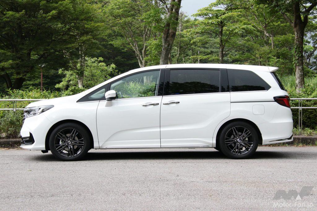 【ホンダ・オデッセイe:HEVアブソルートEX】全長:4855mm、ホイールベース:2900mm、最低地上高:145mm、最小回転半径:5.4m