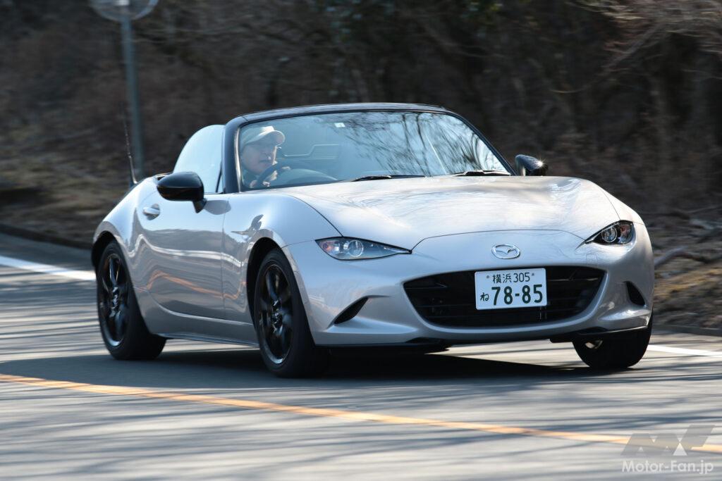 マツダ・ロードスターSレザーパッケージ。ボディカラーは新規設定色のプラチナクォーツメタリック