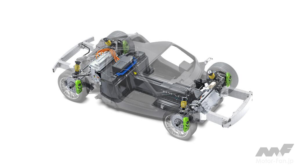 ネヴェラのパワートレインおよびボディ・シャシーの透視図
