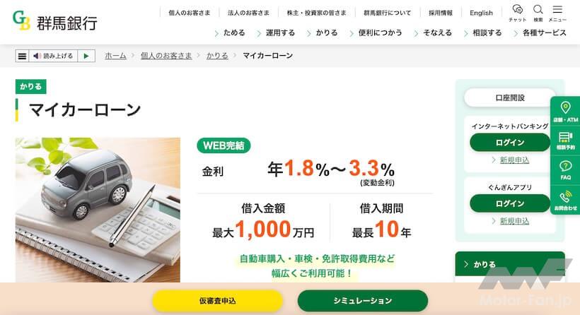 群馬銀行 マイカーローン