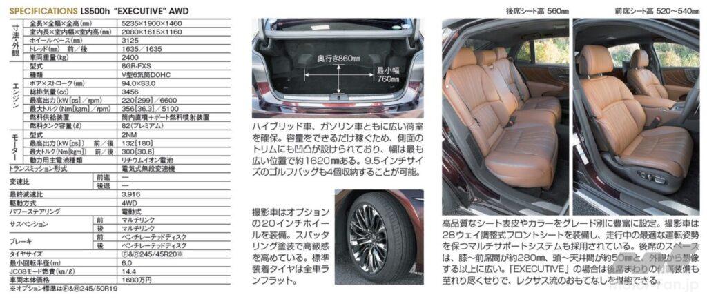 レクサスLS500のシート、ラゲッジスペース